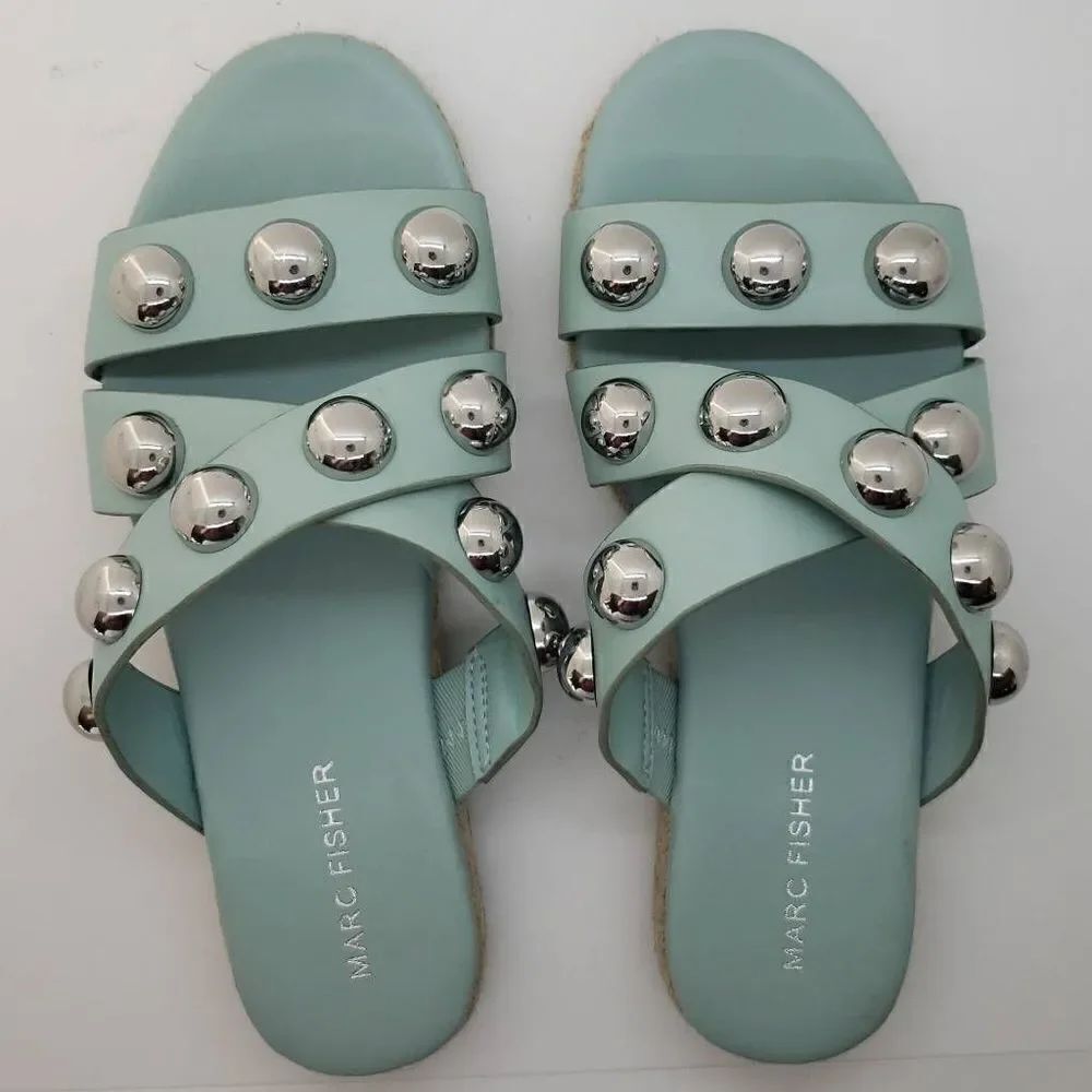Marc Fisher Women Sandal Prisca Slip On Studded Espadrille Blue Size 6